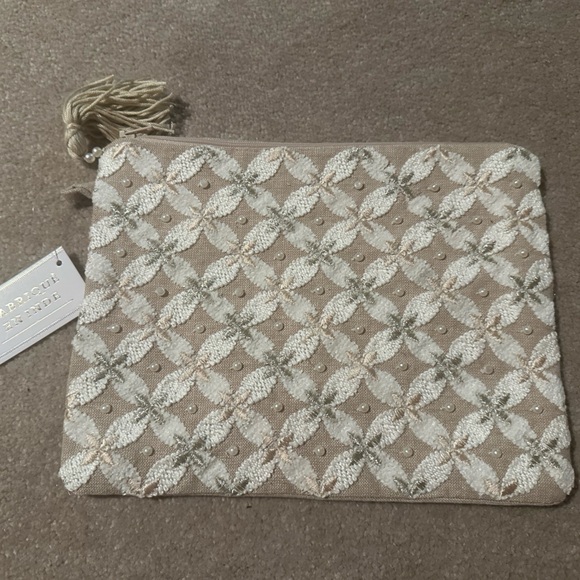 Made in India boho Embellished Cosmetics Bag ivory beige - Picture 3 of 8